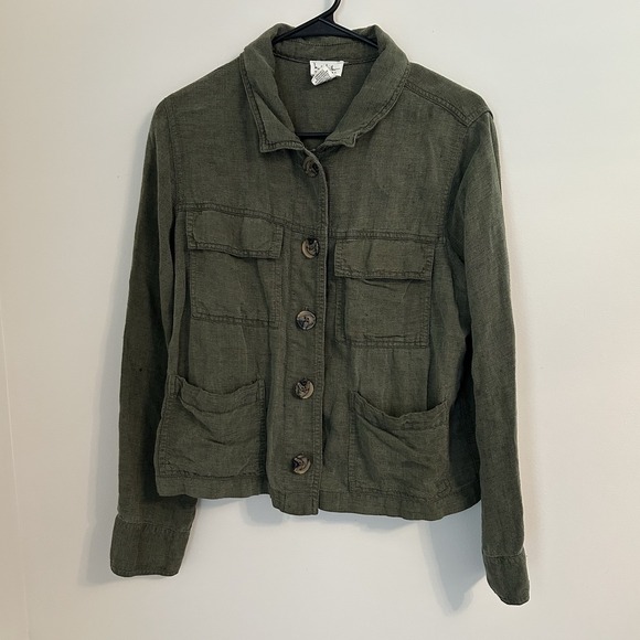 Nicole Miller Jackets & Blazers - Nicole Miller Utility Jacket large Linen Workwear Pockets Button y2k Lagenlook